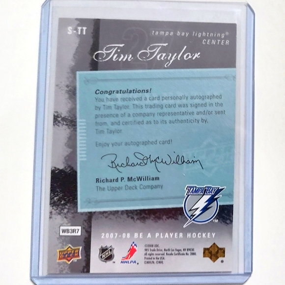 Tim Taylor Autograph Upper Deck Be A Player Tampa Bay Lightning Hockey Card - Picture 2 of 2